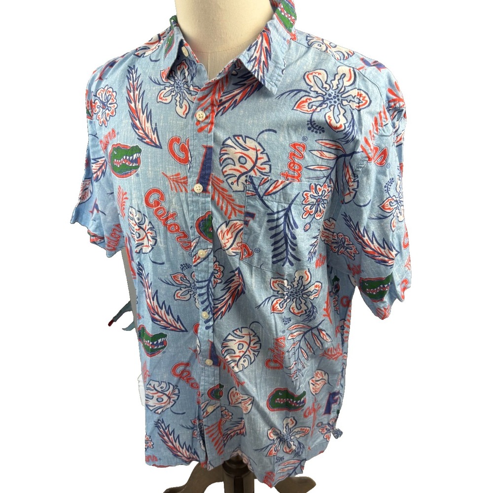 Wes and Willy Mens Florida Gators Hawaiian Button Down Shirt Blue XL